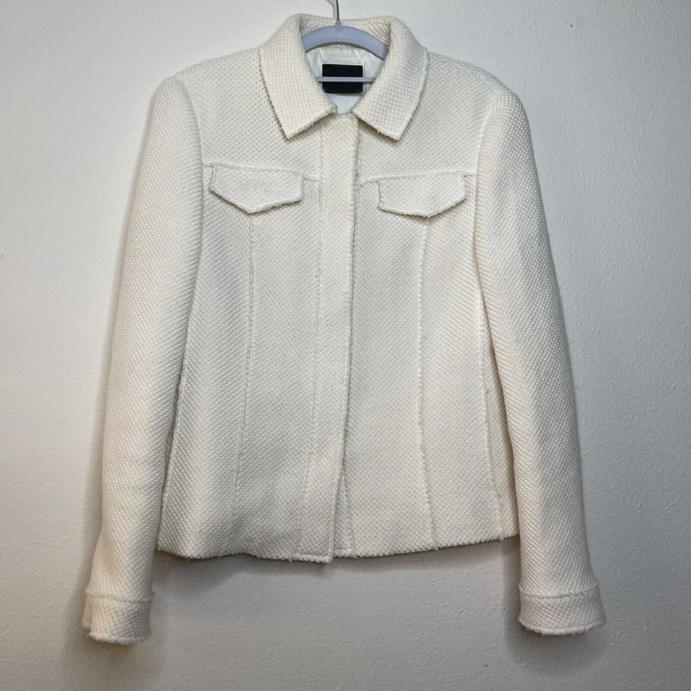 Akris Punto White Tweed Knit Jacket Blazer Size 10